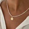 ENGRAVED CIRCLE PEARL NECKLACE