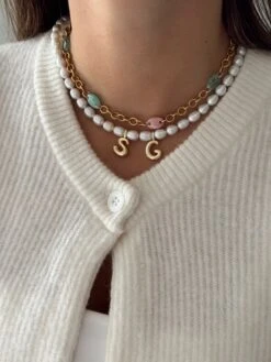 PEARL BUBBLE INITIAL NECKLACE -Alv Jewels Tezza 33252
